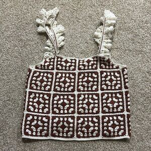 Marine Layer Crochet Top in Brown and Cream